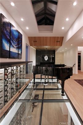 Interior, Pendant Lights, Piano, Recessed Lighting, Wine Storage, Wood Texture Flooring