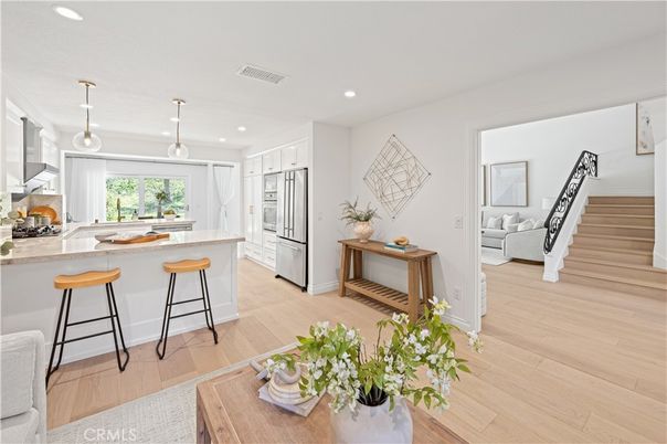 Interior, Kitchen, Pendant Lights, Recessed Lighting, Wood Texture Flooring
