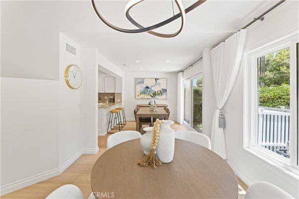 Dining room, Interior, Recessed Lighting, Wood Texture Flooring