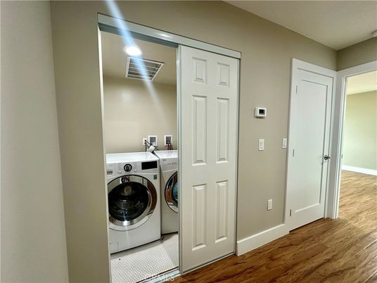 Interior, Recessed Lighting, Utility Closets, Washer, Wood Texture Flooring