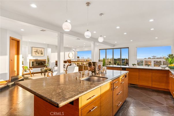 Dining room, Fireplace, Interior, Kitchen, Living room, Pendant Lights, Recessed Lighting
