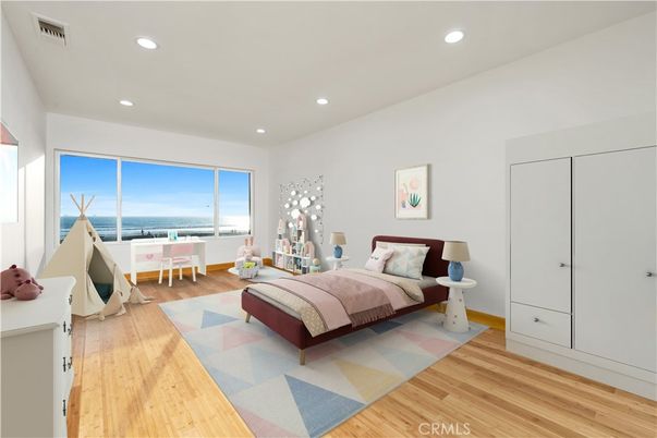 Bedroom, Interior, Recessed Lighting, Water, Wood Texture Flooring