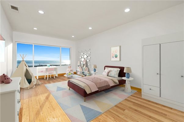 Bedroom, Interior, Recessed Lighting, Water, Wood Texture Flooring