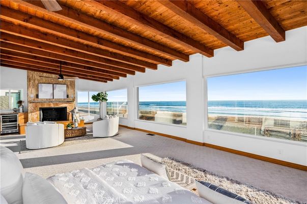 Fireplace, Interior, Living room, Pendant Lights, Water, Wooden Beams, Wooden Ceilings