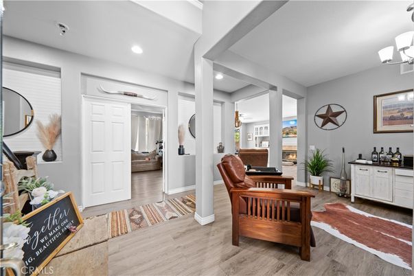 Fireplace, Interior, Recessed Lighting, Wood Texture Flooring