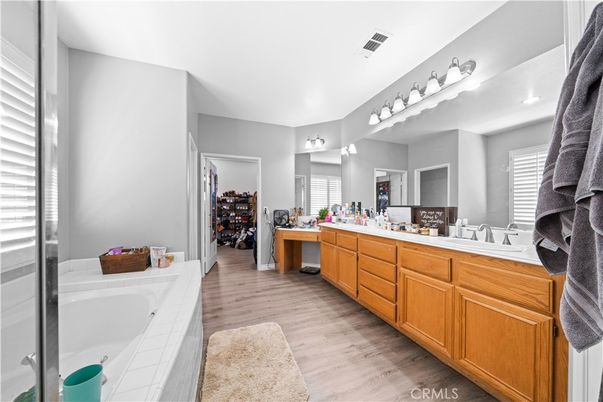 Bathroom, Dual Sink Vanities, Interior, Wood Texture Flooring
