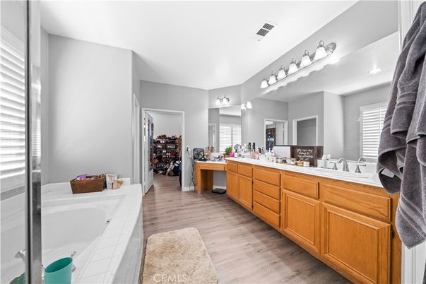 Bathroom, Dual Sink Vanities, Interior, Wood Texture Flooring