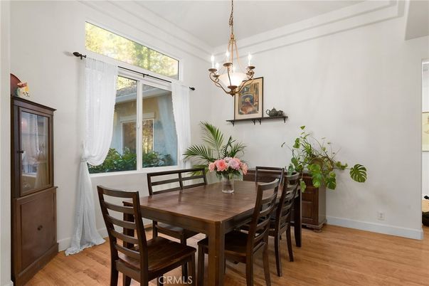 Dining room, Interior, Pendant Lights, Wood Texture Flooring