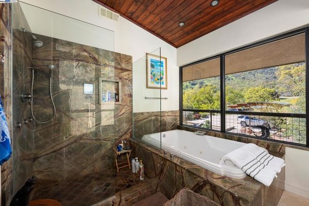 Bathroom, Glass Shower, Interior, Recessed Lighting, Wooden Ceilings