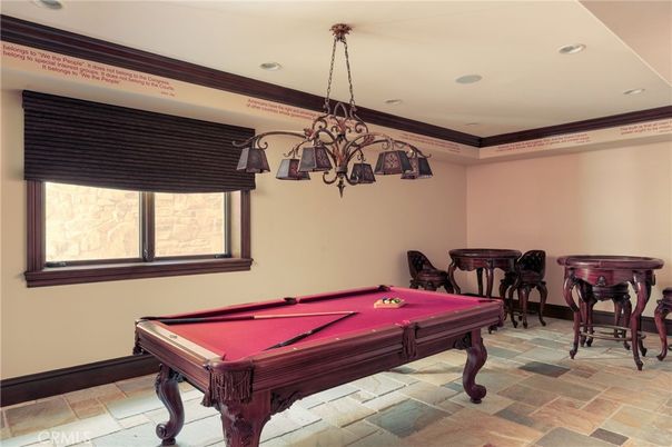 Billiard Table, Chandelier, Game Room, Interior, Recessed Lighting