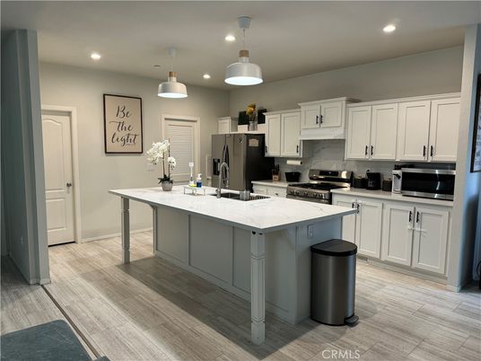 Interior, Kitchen, Pendant Lights, Recessed Lighting, Wood Texture Flooring