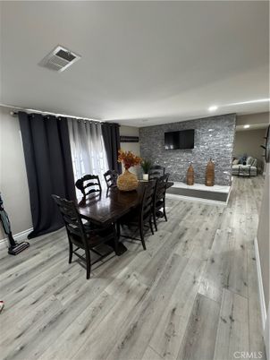 Dining room, Interior, Recessed Lighting, Stone Walls, Wood Texture Flooring