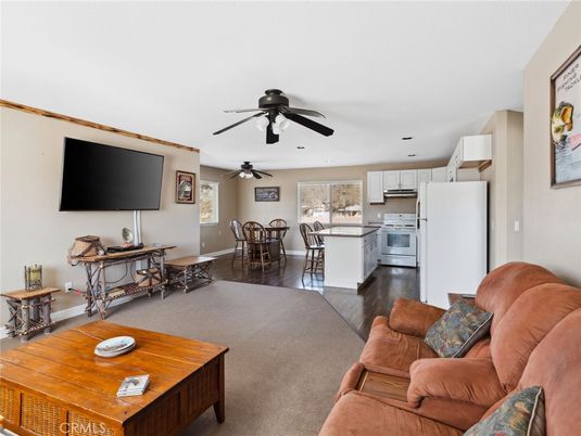 Dining room, Interior, Kitchen, Living room, Recessed Lighting, Wood Texture Flooring