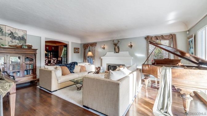 Fireplace, Interior, Living room, Piano, Wood Texture Flooring