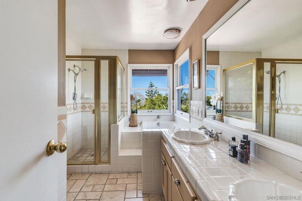 Bathroom, Dual Sink Vanities, Glass Shower, Interior, Tile Countertops
