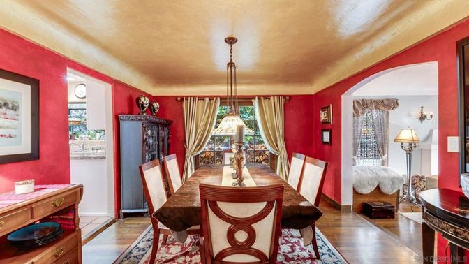 Dining room, Interior, Pendant Lights, Wood Texture Flooring
