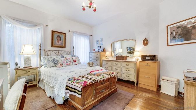 Bedroom, Chandelier, Interior, Wood Texture Flooring