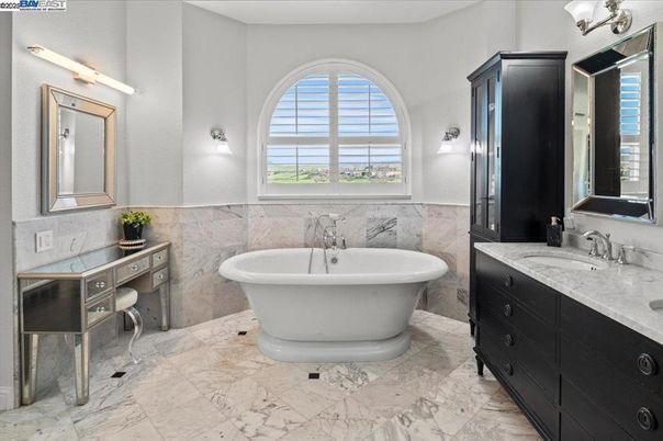 Bathroom, Dual Sink Vanities, Free Standing Baths, Interior, Marble
