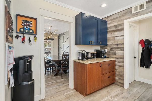 Dining room, Interior, Recessed Lighting, Wood Texture Flooring, Wooden Walls