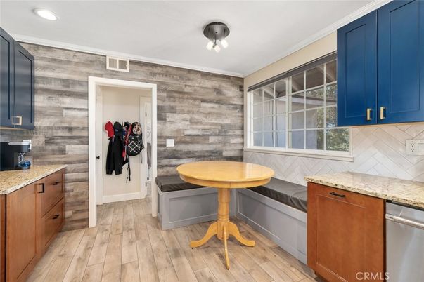 Interior, Kitchen, Recessed Lighting, Wood Texture Flooring, Wooden Walls