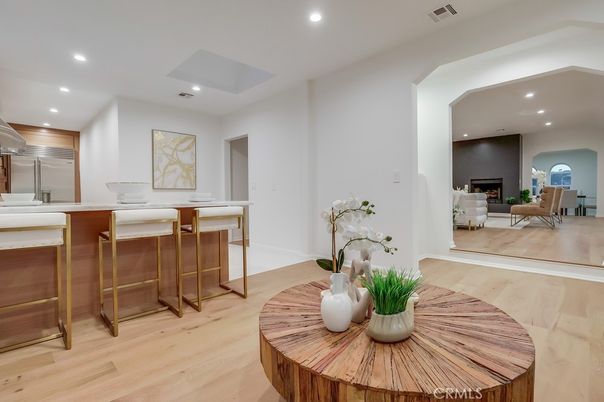 Fireplace, Interior, Recessed Lighting, Wood Texture Flooring