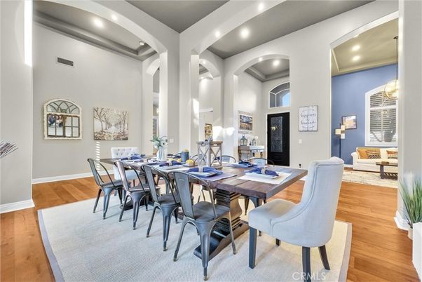 Dining room, Interior, Recessed Lighting, Wood Texture Flooring