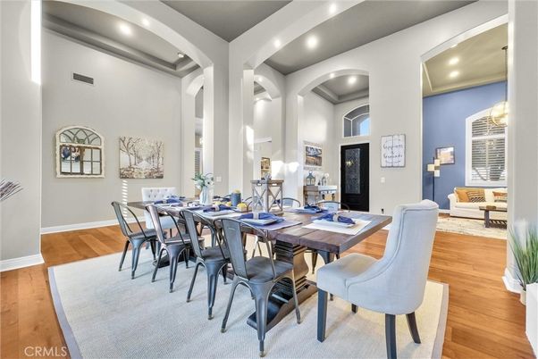 Dining room, Interior, Recessed Lighting, Wood Texture Flooring