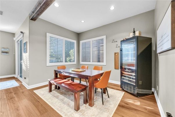 Dining room, Interior, Recessed Lighting, Wood Texture Flooring
