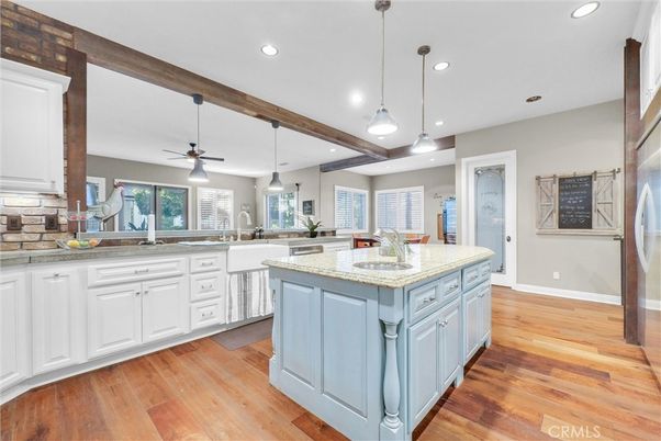 Interior, Kitchen, Pendant Lights, Recessed Lighting, Wooden Beams, Wood Texture Flooring