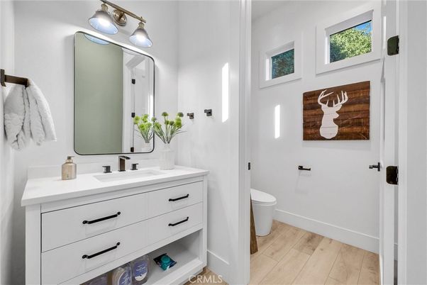 Bathroom, Dual Sink Vanities, Interior, Wood Texture Flooring