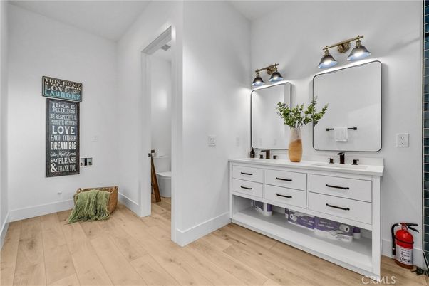 Bathroom, Dual Sink Vanities, Interior, Wood Texture Flooring