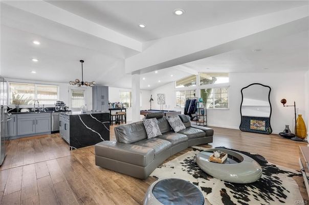 Interior, Kitchen, Living room, Pendant Lights, Recessed Lighting, Wood Texture Flooring