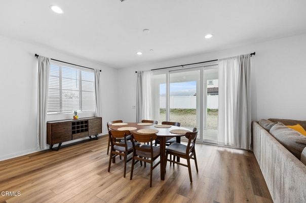 Dining room, Interior, Recessed Lighting, Wood Texture Flooring
