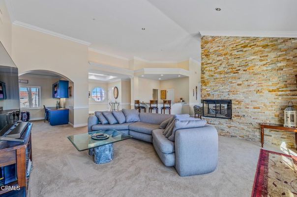 Fireplace, Interior, Living room, Recessed Lighting, Stone Walls