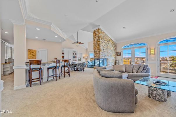 Fireplace, Interior, Living room, Recessed Lighting, Stone Walls