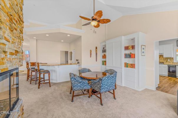 Dining room, Interior, Kitchen, Recessed Lighting, Stone Walls, Wood Texture Flooring