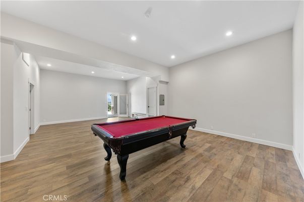 Billiard Table, Game Room, Interior, Recessed Lighting, Wood Texture Flooring