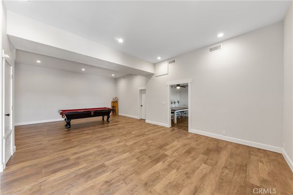 Billiard Table, Game Room, Interior, Recessed Lighting, Wood Texture Flooring