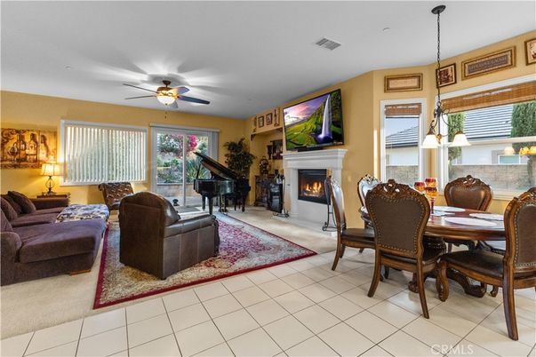 Dining room, Fireplace, Interior, Living room, Pendant Lights, Piano