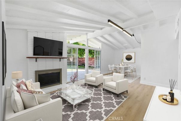 Dining room, Fireplace, Interior, Living room, Wood Texture Flooring