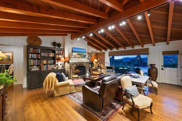 Dining room, Fireplace, Interior, Living room, Wooden Beams, Wooden Ceilings, Wood Texture Flooring
