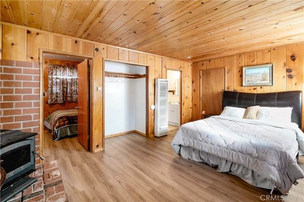Bedroom, Fireplace, Interior, Stone Walls, Wooden Ceilings, Wood Texture Flooring, Wooden Walls