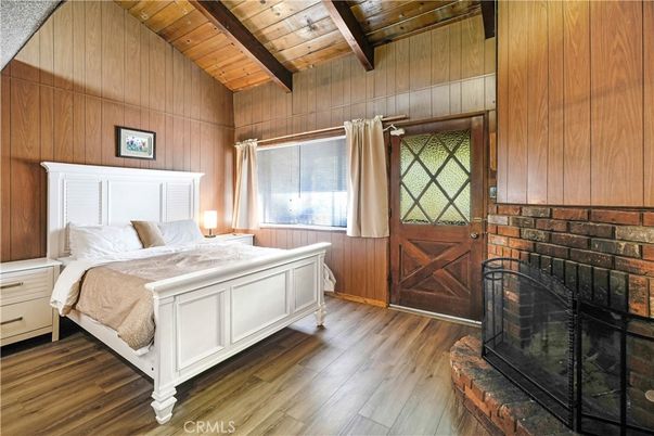 Bedroom, Fireplace, Interior, Wooden Beams, Wooden Ceilings, Wood Texture Flooring, Wooden Walls