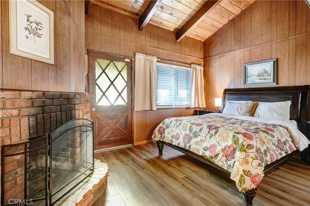 Bedroom, Fireplace, Interior, Wooden Beams, Wooden Ceilings, Wood Texture Flooring, Wooden Walls