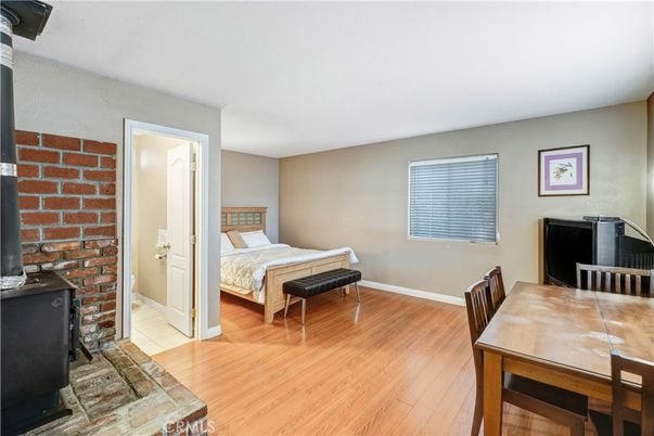 Bedroom, Dining room, Interior, Stone Walls, Wood Texture Flooring