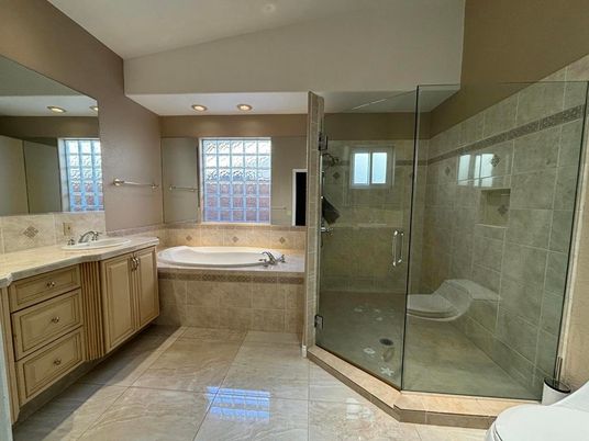 Bathroom, Glass Shower, Interior, Recessed Lighting