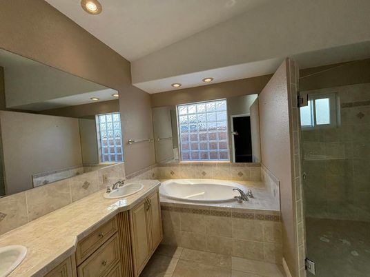 Bathroom, Dual Sink Vanities, Glass Shower, Interior, Recessed Lighting