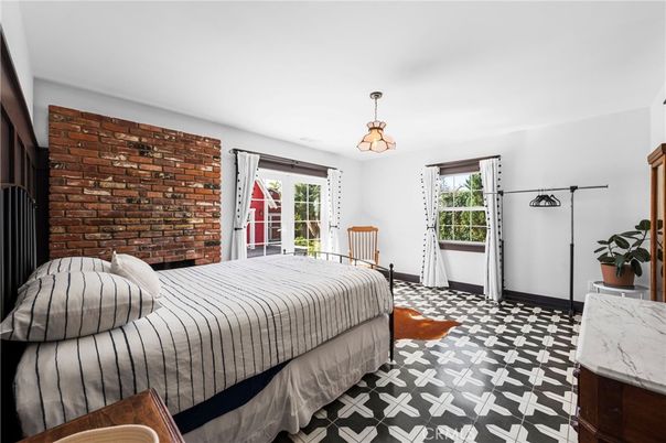 Bedroom, Interior, Pendant Lights, Stone Walls