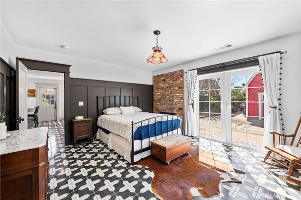 Bedroom, Interior, Pendant Lights, Stone Walls