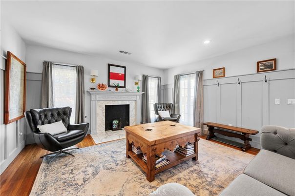 Fireplace, Interior, Recessed Lighting, Wood Texture Flooring